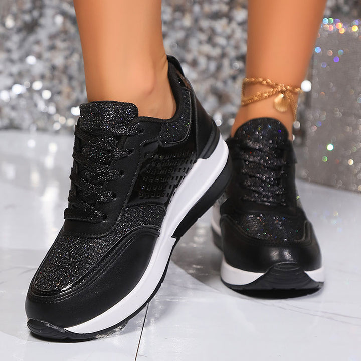 Women's Glitter Wedge Sneakers with Studded Panels