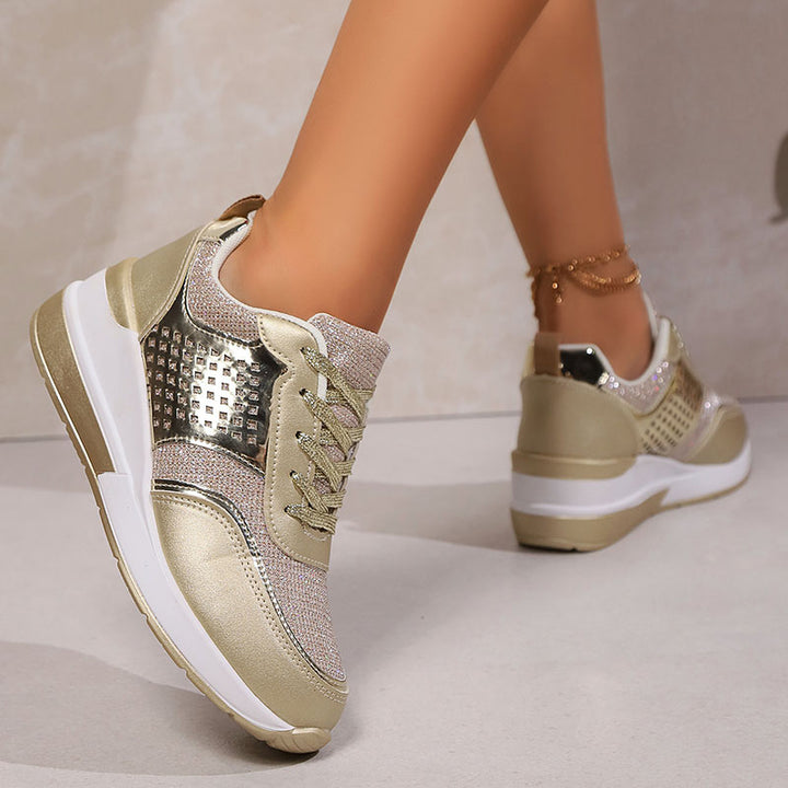 Women's Glitter Wedge Sneakers with Studded Panels