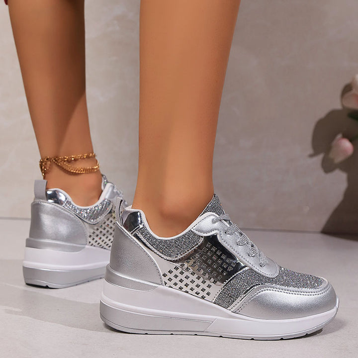 Women's Glitter Wedge Sneakers with Studded Panels