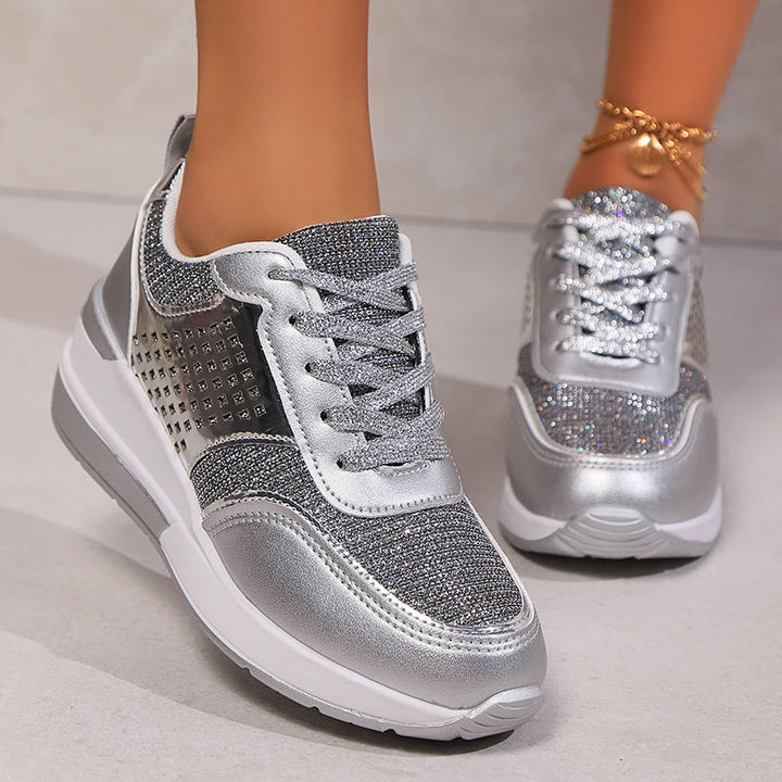 Women's Glitter Wedge Sneakers with Studded Panels
