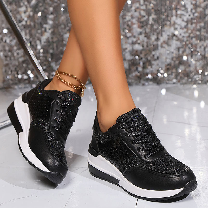Women's Glitter Wedge Sneakers with Studded Panels