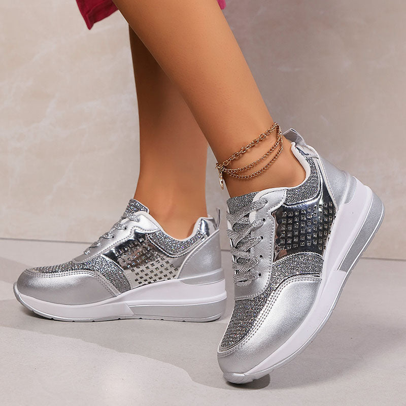 Women's Glitter Wedge Sneakers with Studded Panels