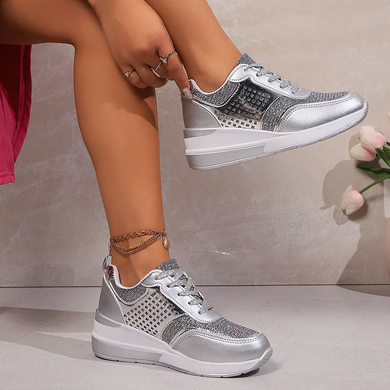 Women's Glitter Wedge Sneakers with Studded Panels