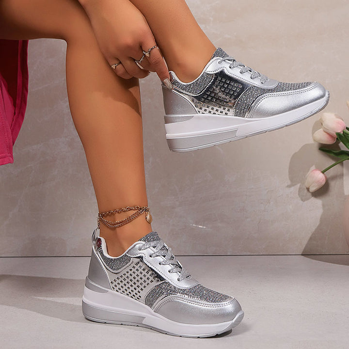 Women's Glitter Wedge Sneakers with Studded Panels