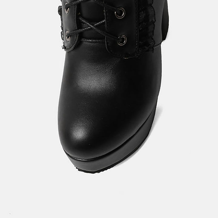 Women's Ruffle-Trim Lace-Up Platform Mid-Calf Boots
