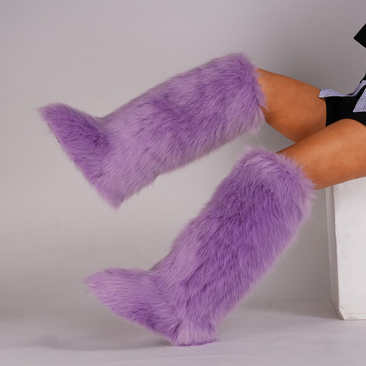 light purple Women’s Long Faux Fur Knee-High Boots