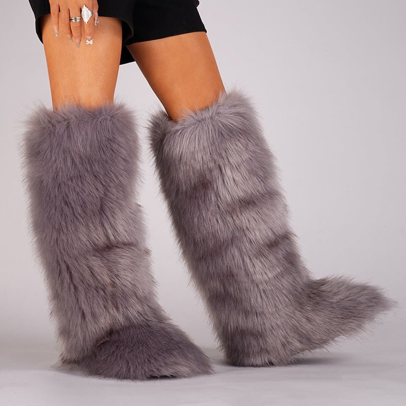 Women’s Long Faux Fur Knee-High Boots