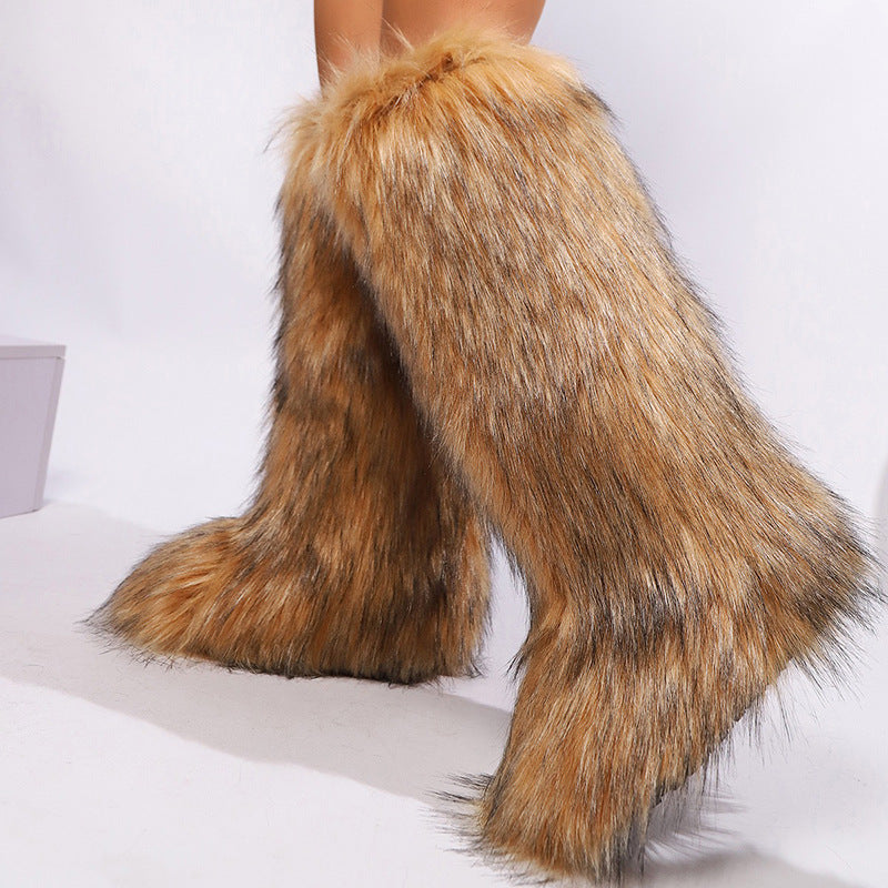 Women’s Long Faux Fur Knee-High Boots