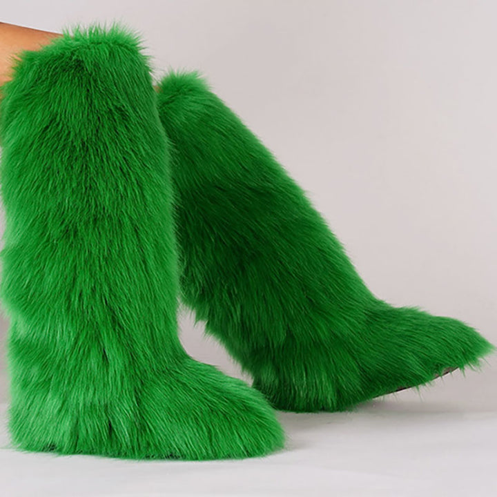 green Women’s Long Faux Fur Knee-High Boots