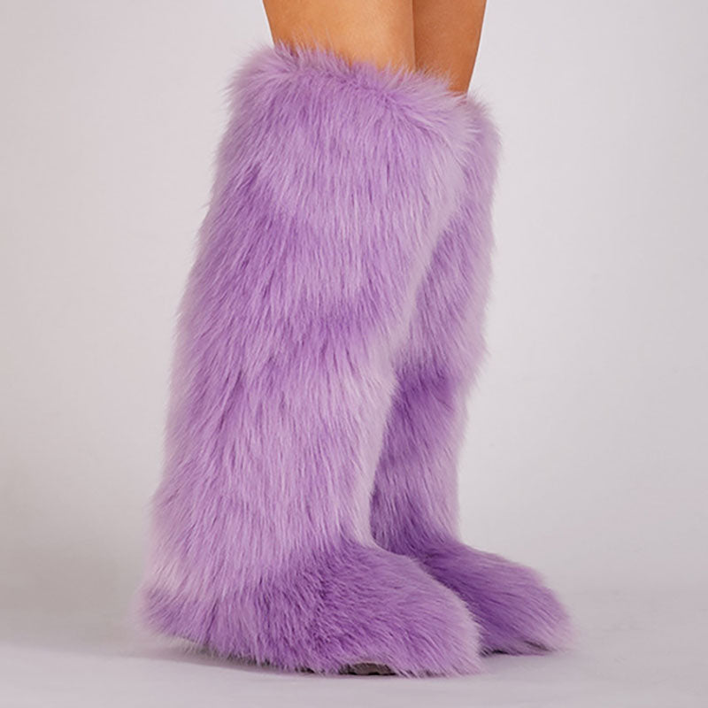 light purple Women’s Long Faux Fur Knee-High Boots