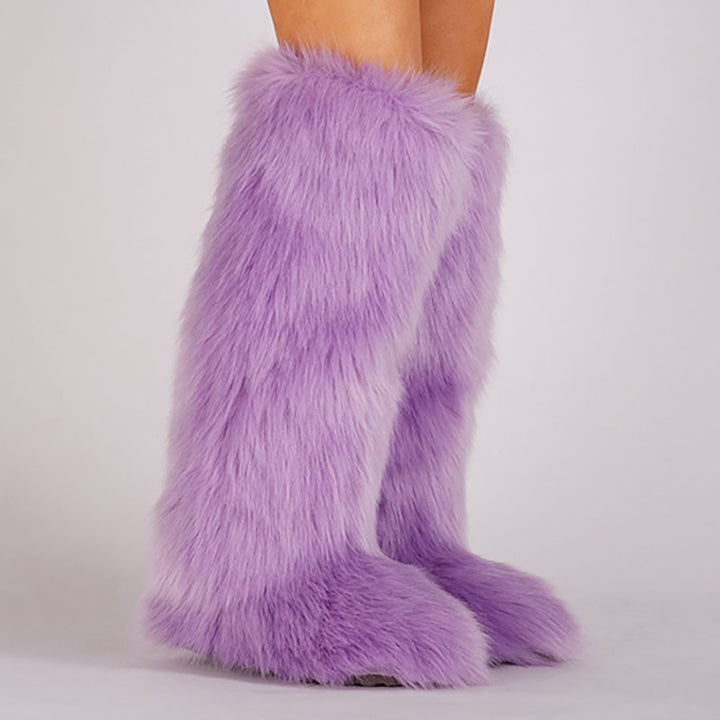 light purple Women’s Long Faux Fur Knee-High Boots