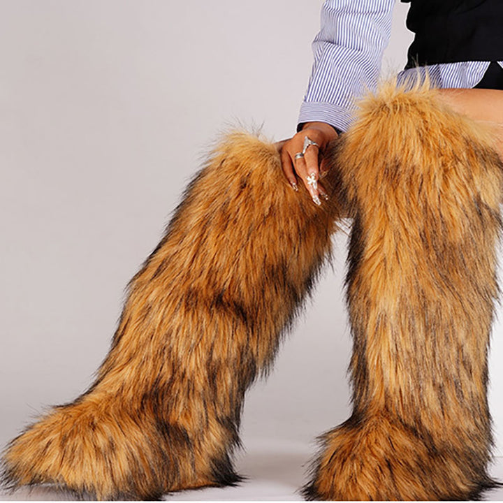 brown Women’s Long Faux Fur Knee-High Boots