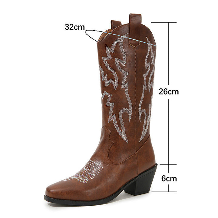 brown Women's Metallic Mid-high Cowboy Boots For Music Festival/Live House Party/Clubbing