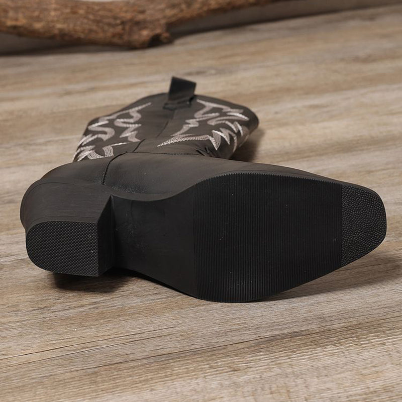 black Women's Metallic Mid-high Cowboy Boots For Music Festival/Live House Party/Clubbing