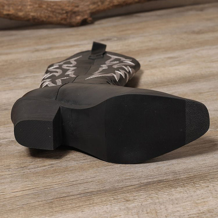 black Women's Metallic Mid-high Cowboy Boots For Music Festival/Live House Party/Clubbing