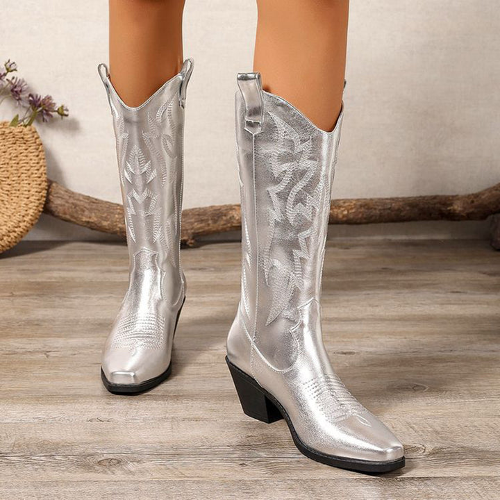 silver Women's Metallic Mid-high Cowboy Boots For Music Festival/Live House Party/Clubbing