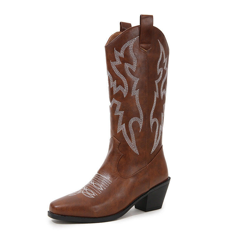 brown Women's Metallic Mid-high Cowboy Boots For Music Festival/Live House Party/Clubbing