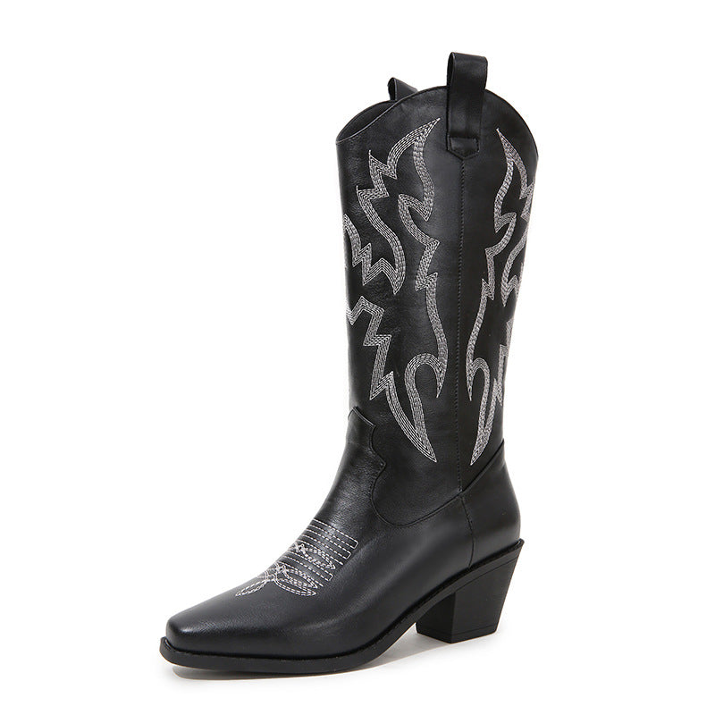 black Women's Metallic Mid-high Cowboy Boots For Music Festival/Live House Party/Clubbing