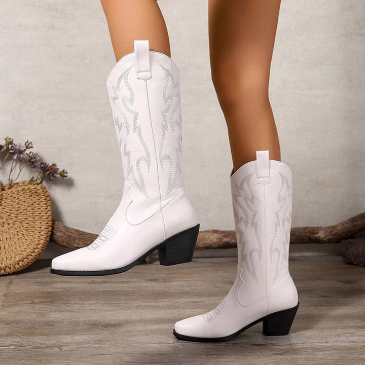 white Women's Metallic Mid-high Cowboy Boots For Music Festival/Live House Party/Clubbing