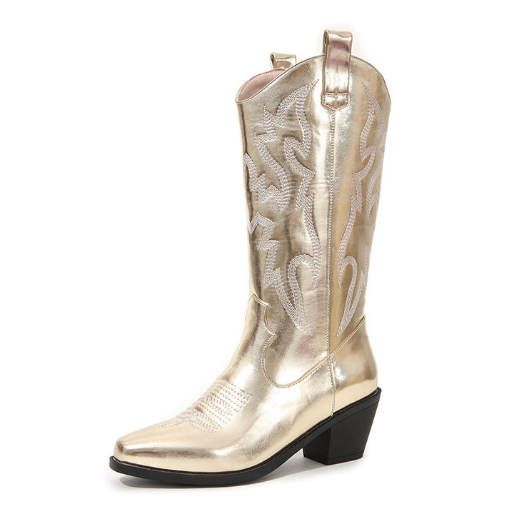 gold Women's Metallic Mid-high Cowboy Boots For Music Festival/Live House Party/Clubbing