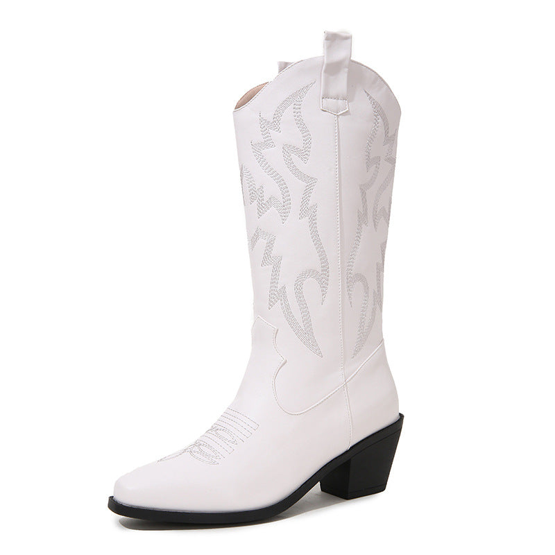 white Women's Metallic Mid-high Cowboy Boots For Music Festival/Live House Party/Clubbing