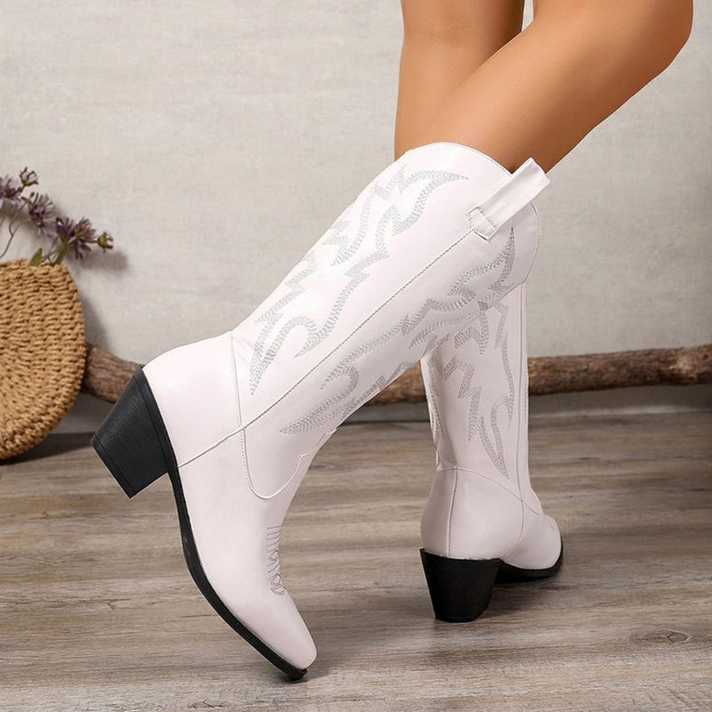 white Women's Metallic Mid-high Cowboy Boots For Music Festival/Live House Party/Clubbing