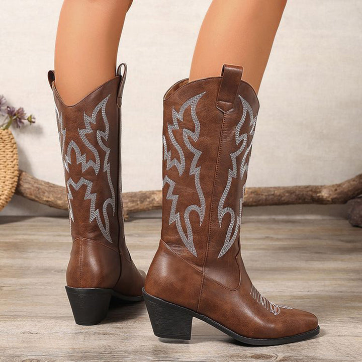 brown Women's Metallic Mid-high Cowboy Boots For Music Festival/Live House Party/Clubbing