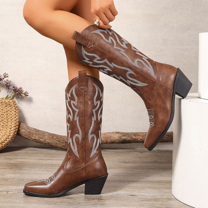 brown Women's Metallic Mid-high Cowboy Boots For Music Festival/Live House Party/Clubbing