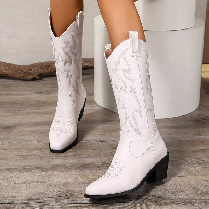 white Women's Metallic Mid-high Cowboy Boots For Music Festival/Live House Party/Clubbing