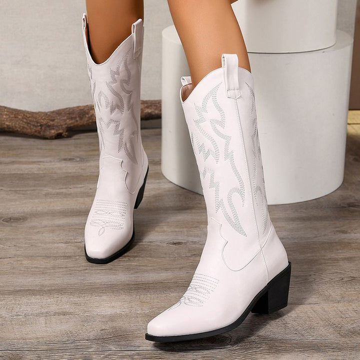white Women's Metallic Mid-high Cowboy Boots For Music Festival/Live House Party/Clubbing