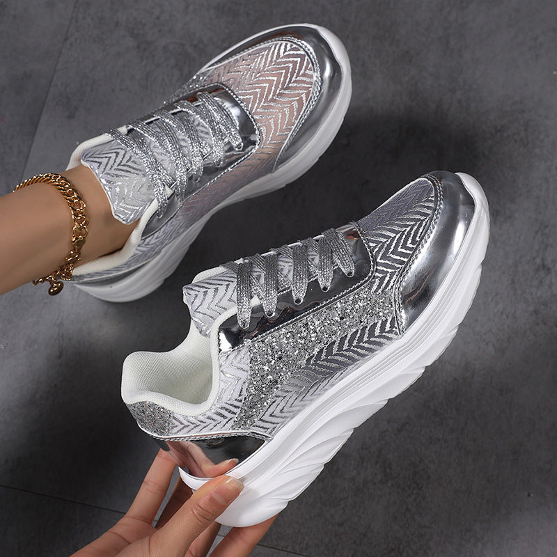 Women's Metallic Glitter Chunky Sneakers