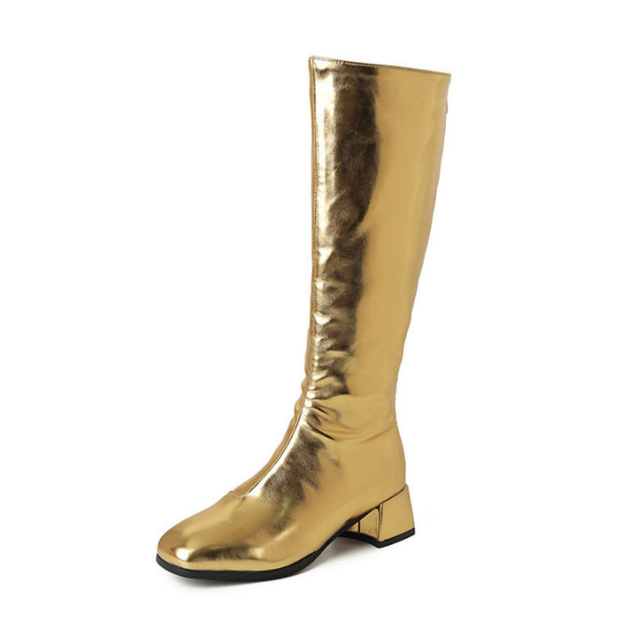 gold Women's Metallic Square-Toe Knee-High Boots