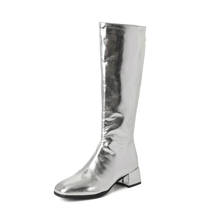Women's Metallic Square-Toe Knee-High Boots