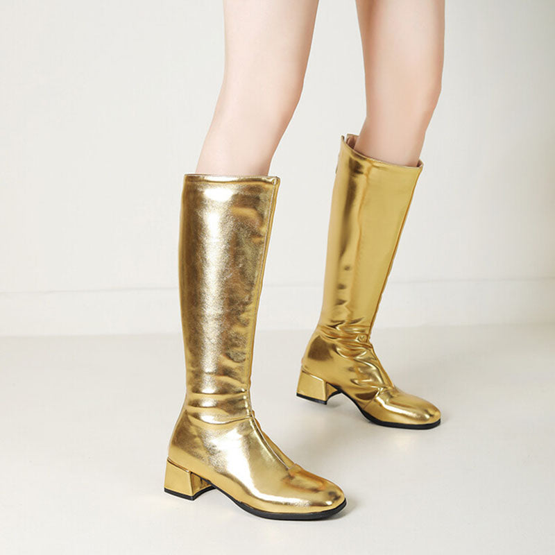 Women's Metallic Square-Toe Knee-High Boots
