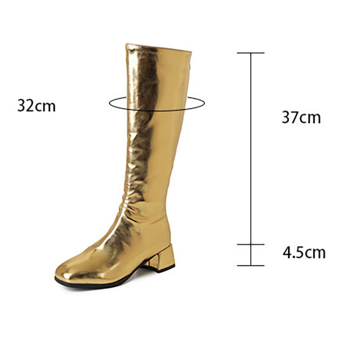 gold Women's Metallic Square-Toe Knee-High Boots