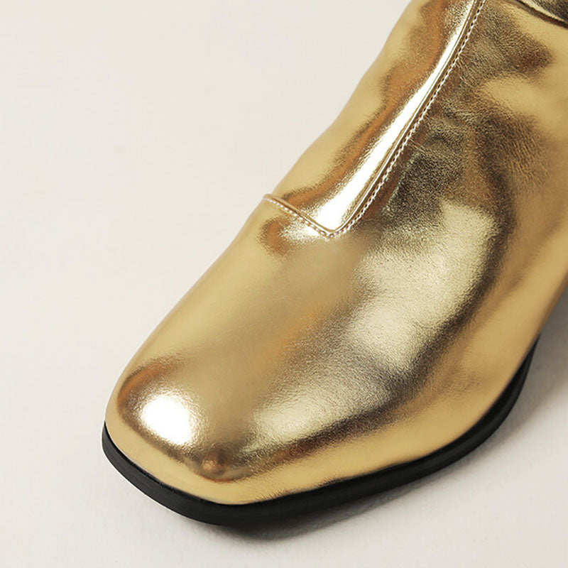 gold Women's Metallic Square-Toe Knee-High Boots