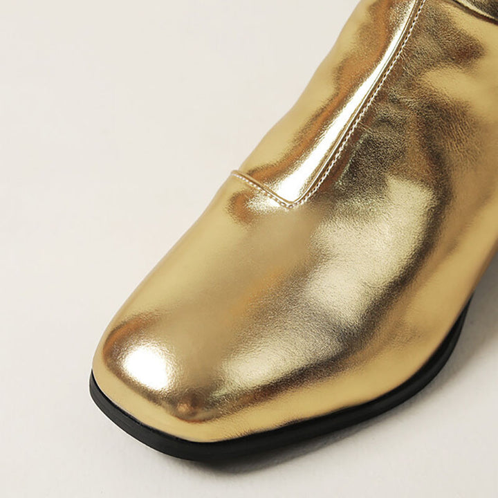 gold Women's Metallic Square-Toe Knee-High Boots
