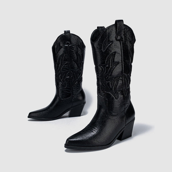 black Women’s Metallic Embroidered Cowboy Boots