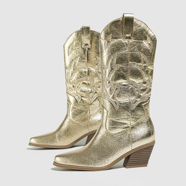gold Women’s Metallic Embroidered Cowboy Boots