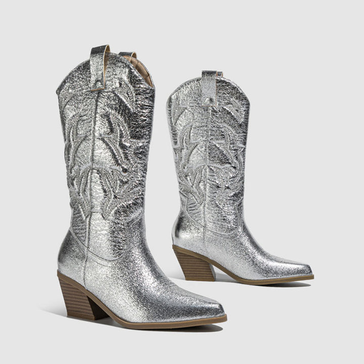 silver Women’s Metallic Embroidered Cowboy Boots