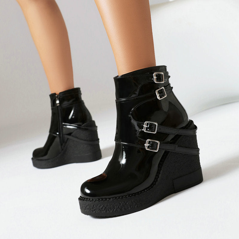 Women's Multi-Buckle Platform Wedge Ankle Boots