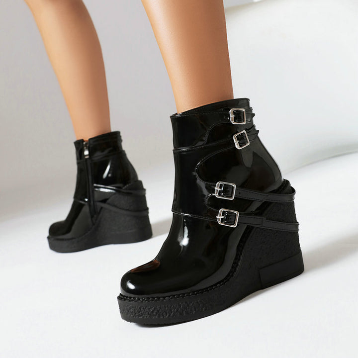 Women's Multi-Buckle Platform Wedge Ankle Boots