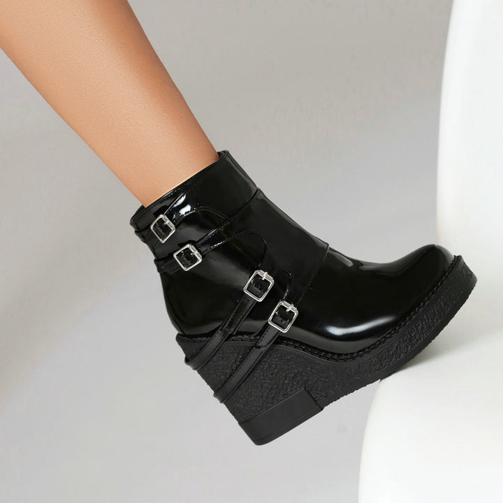 Women's Multi-Buckle Platform Wedge Ankle Boots