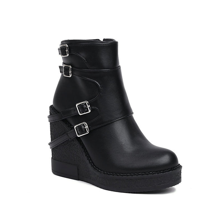 Women's Multi-Buckle Platform Wedge Ankle Boots
