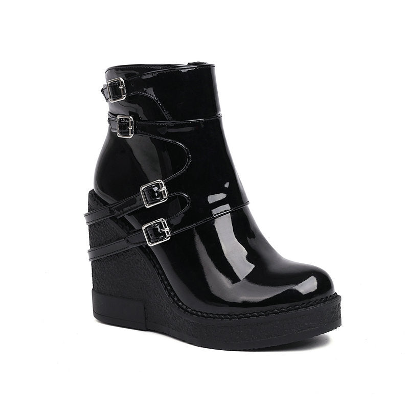 Women's Multi-Buckle Platform Wedge Ankle Boots
