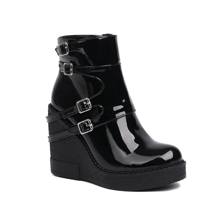 Women's Multi-Buckle Platform Wedge Ankle Boots