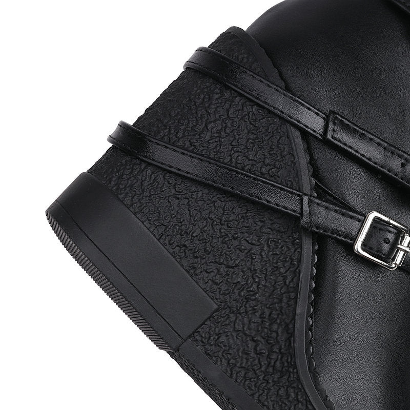 Women's Multi-Buckle Platform Wedge Ankle Boots