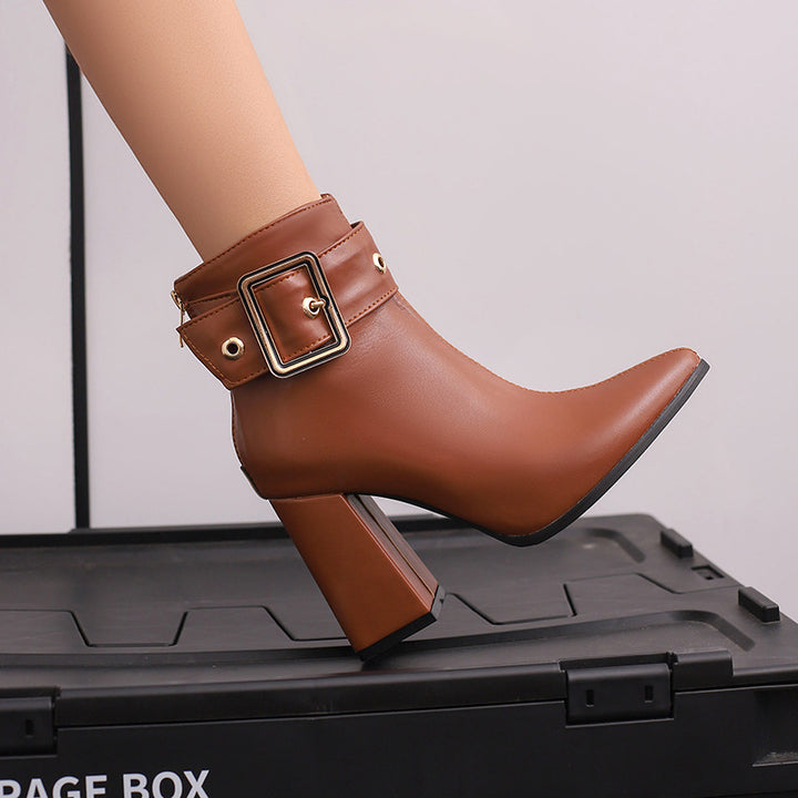 Women's Oversized-Buckle Pointed-Toe Ankle Boots