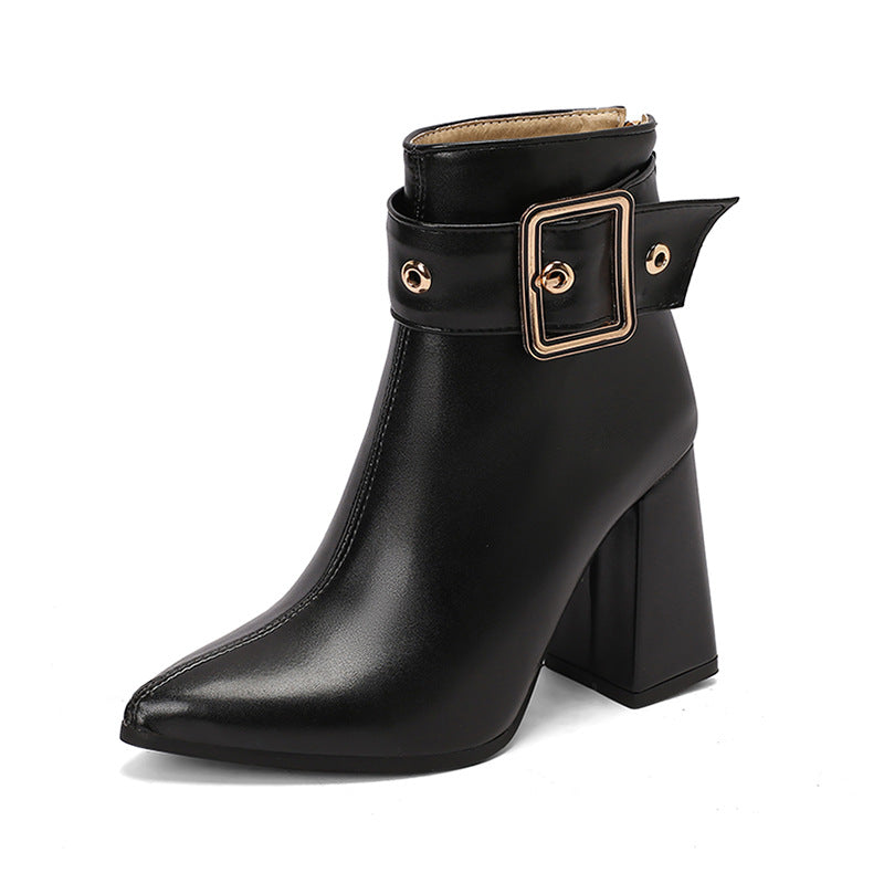 Women's Oversized-Buckle Pointed-Toe Ankle Boots