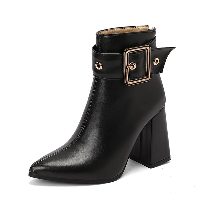 Women's Oversized-Buckle Pointed-Toe Ankle Boots